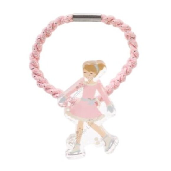 Gymboree Ice Skater Hair Elastic With Figure Charm - Pink Braided Band - Picture 2 of 2